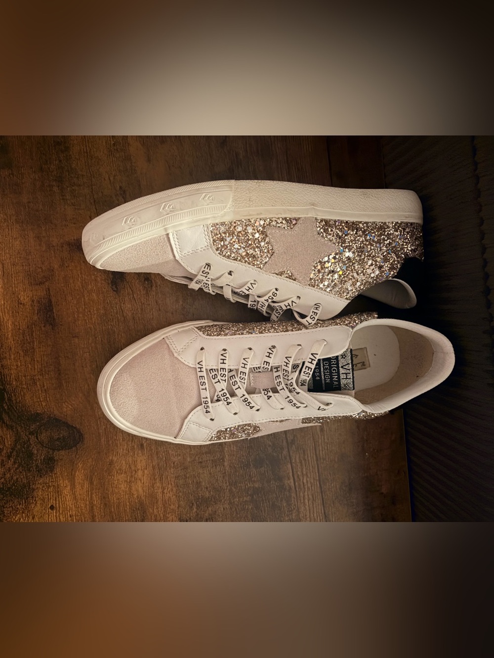 Vintage Havana Glitter Star Sneakers in Champagne and White - Picture 4 of 5